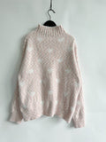 Heart Heathered Turtleneck Drop Shoulder Sweater - Hovatok