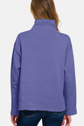 Zenana Turtleneck Half Snap Fleece Sweatshirt - Hovatok