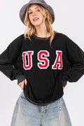 SAGE + FIG USA Letter Patch Round Neck Sweatshirt - Hovatok