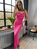 Backless Cowl Neck Sleeveless Cami Dress - Hovatok