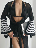 Openwork Striped Flare Sleeve Cover-Up - Hovatok