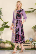 Celeste Full Size Paisley And Floral Contrast Tent Midi Dress Plus Size - Hovatok
