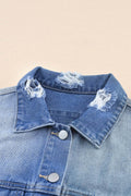 Distressed Button Up Drop Shoulder Denim Jacket - Hovatok