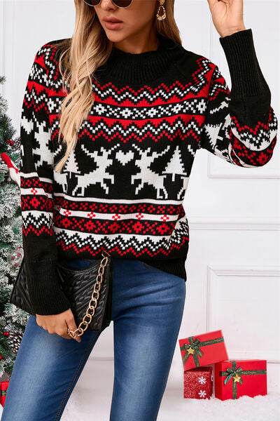 Angel Wings Reindeer Round Neck Long Sleeve Sweater - Hovatok