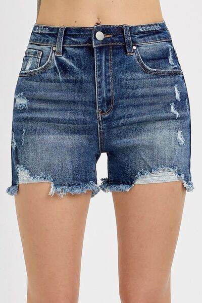 RISEN Distressed Raw Hem Denim Shorts - Hovatok