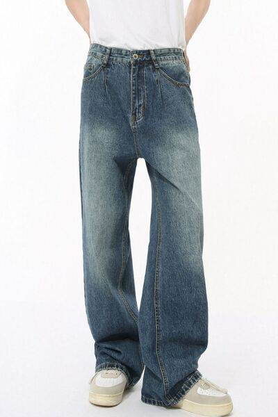 Mid Rise Wide Leg Jeans with Pockets - Hovatok
