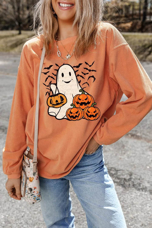 Jack-O'-Lantern Round Neck Long Sleeve Sweatshirt - Hovatok