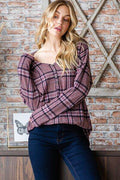 Heimish Full Size Plaid V-Neck Long Sleeve Top - Hovatok