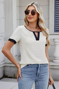 Cutout Round Neck Short Sleeve Blouse - Hovatok