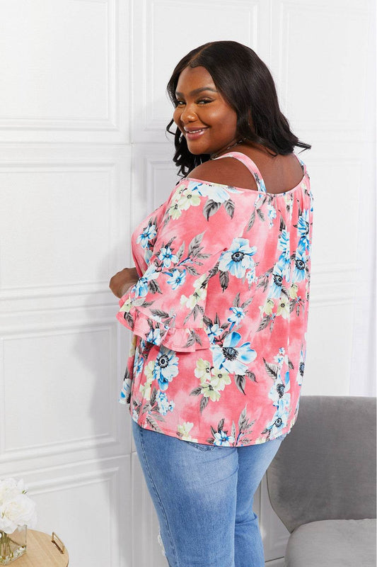 Sew In Love Full Size Fresh Take Floral Cold-Shoulder Top - Hovatok