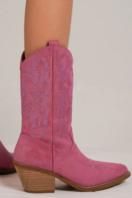 Beast Fashion Rhinestone Detail Point Toe Boots - Hovatok