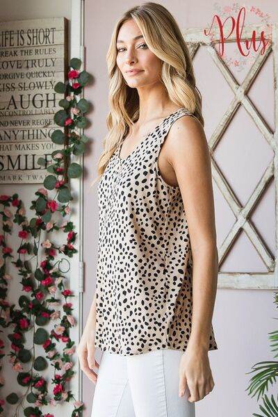 Heimish Full Size Front Button Animal Print Sleeveless Top Plus Size - Hovatok