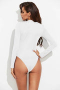 Half Button Round Neck Long Sleeve Bodysuit - Hovatok