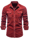 Men's Full Size Collared Neck Button Down Shirt with Chest Pockets Plus Size - Hovatok