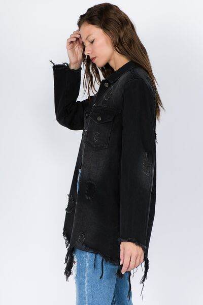 American Bazi Distressed Frayed Hem Denim Jacket - Hovatok