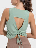 Millennia Drawstring Cutout Round Neck Active Tank - Hovatok