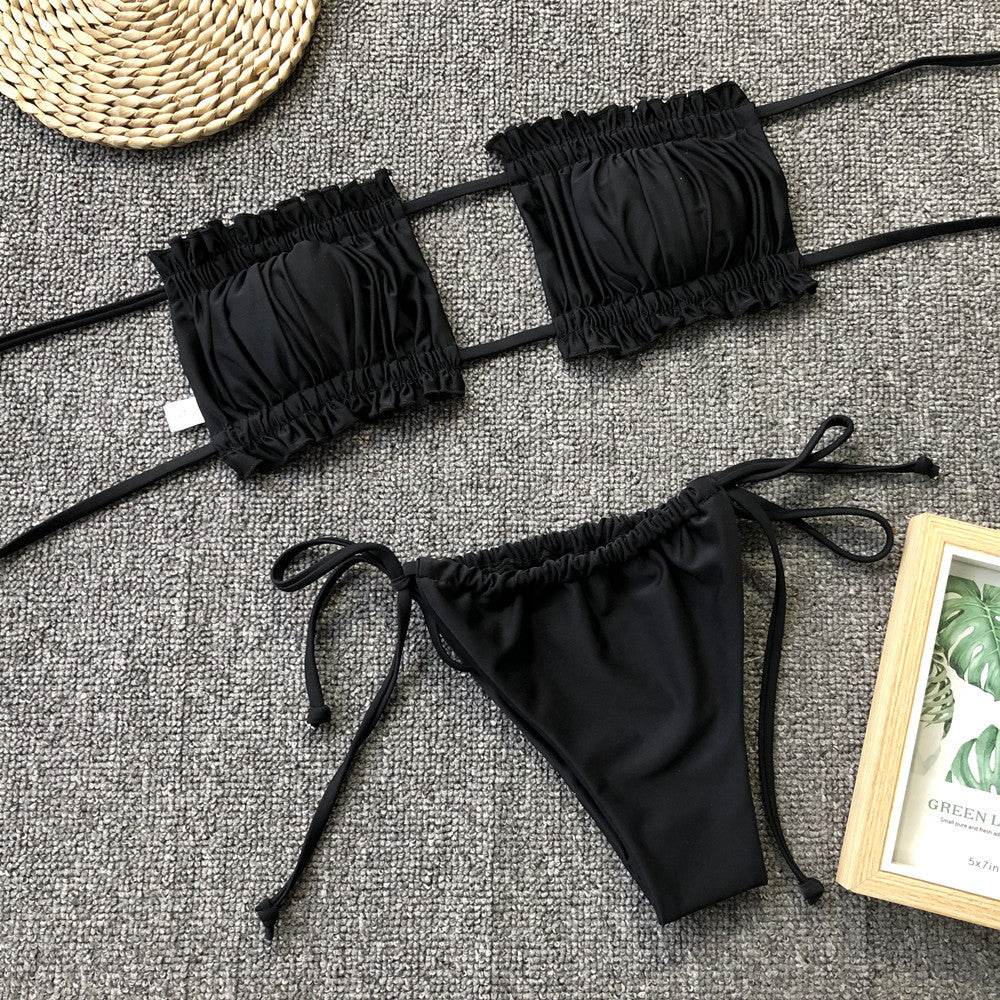 Frill Trim Ruched Bikini Set - Hovatok