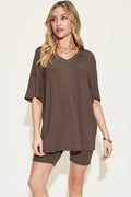 Basic Bae Full Size V-Neck Drop Shoulder T-Shirt and Shorts Set - Hovatok