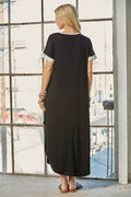 Celeste Full Size Leopard Color Block Short Sleeve Slit Maxi Dress with Pockets - Hovatok