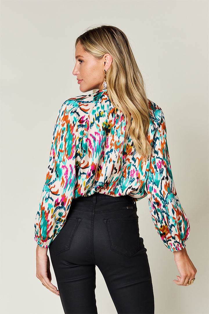 Double Take Full Size Printed Button Up Long Sleeve Shirt - Hovatok