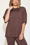 Basic Bae Full Size Bamboo Drop Shoulder T-Shirt and Flare Pants Set - Hovatok