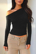Single Shoulder Long Sleeve T-Shirt - Hovatok