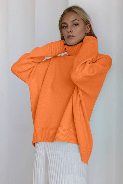 Basic Bae Turtleneck Dropped Shoulder Long Sleeve Sweater - Hovatok