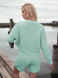 Johnny Collar Long Sleeve Top and Shorts Sweater Set - Hovatok