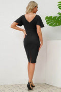 Slit Round Neck Flutter Sleeve Dress - Hovatok