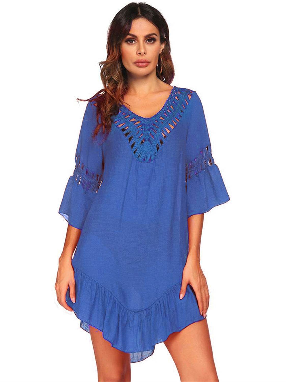 Backless Cutout Three-Quarter Sleeve Cover Up - Hovatok