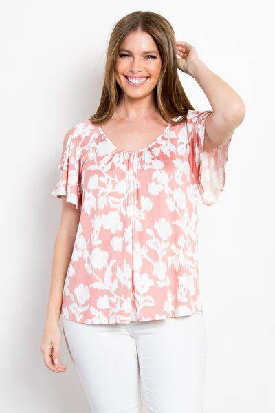 Be Stage Full Size Foral Cold Shoulder Top - Hovatok