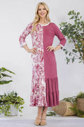 Celeste Full Size Contrast Tie Dye Ruffled Midi Dress Plus Size - Hovatok