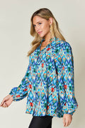 Double Take Full Size Printed Balloon Sleeve Blouse - Hovatok