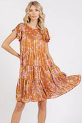 Mittoshop Flower Print Round Neck Flutter Sleeve Tiered Dress - Hovatok