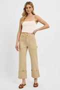RISEN Full Size High Rise Wide Straight Cuffed Patch Jeans Plus Size - Hovatok