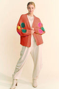 Davi & Dani Fuzzy Smile Open Front Long Sleeve Cardigan - Hovatok