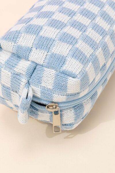 Zenana Checkered Pattern Knitted Cosmetic Pouch - Hovatok