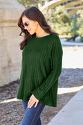 Basic Bae Full Size Ribbed Round Neck Long Sleeve Knit Top - Hovatok