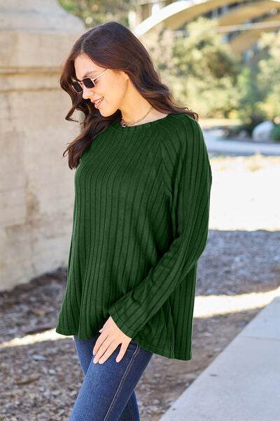Basic Bae Full Size Ribbed Round Neck Long Sleeve Knit Top - Hovatok