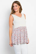 Be Stage Full Size Smocked Printed Peplum Sleeveless Top - Hovatok