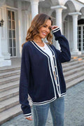 Angel Wings Buttoned V-Neck Long Sleeve Cardigan - Hovatok