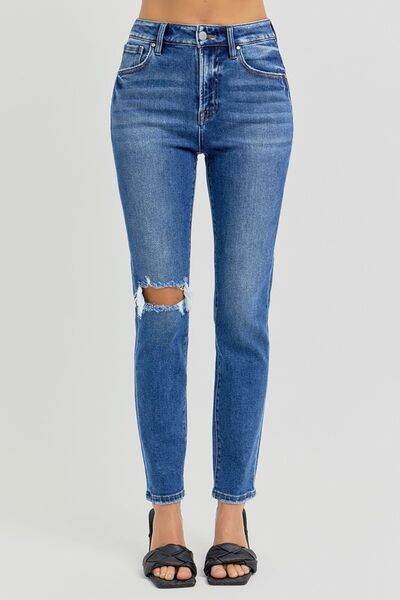 RISEN Full Size High Rise Ankle Skinny Knee Distressed Jeans - Hovatok