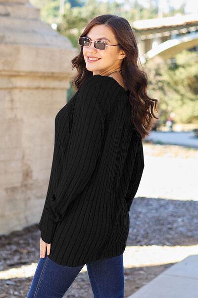 Basic Bae Full Size Ribbed Round Neck Long Sleeve Knit Top - Hovatok