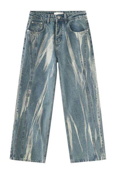 Paint Wide Leg Men's Jeans with Pockets - Hovatok