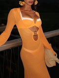 Slit Plunge Flare Sleeve Cover-Up Dress - Hovatok