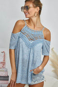 BiBi Front Crochet Lace Adjustable Strap Top - Hovatok
