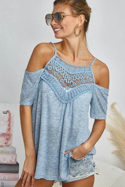 BiBi Front Crochet Lace Adjustable Strap Top - Hovatok