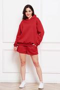 Drop Shoulder Long Sleeve Hoodie and Shorts Set - Hovatok