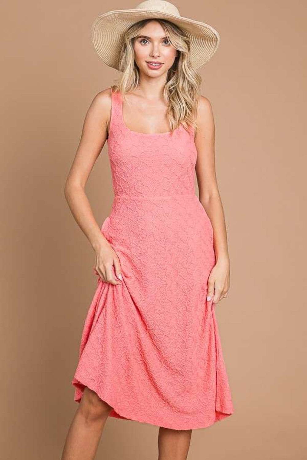 Culture Code Texture Square Neck Tank Dress with Pockets - Hovatok