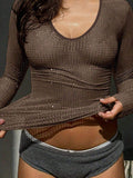 Devine V-Neck Long Sleeve Eyelet T-Shirt - Hovatok